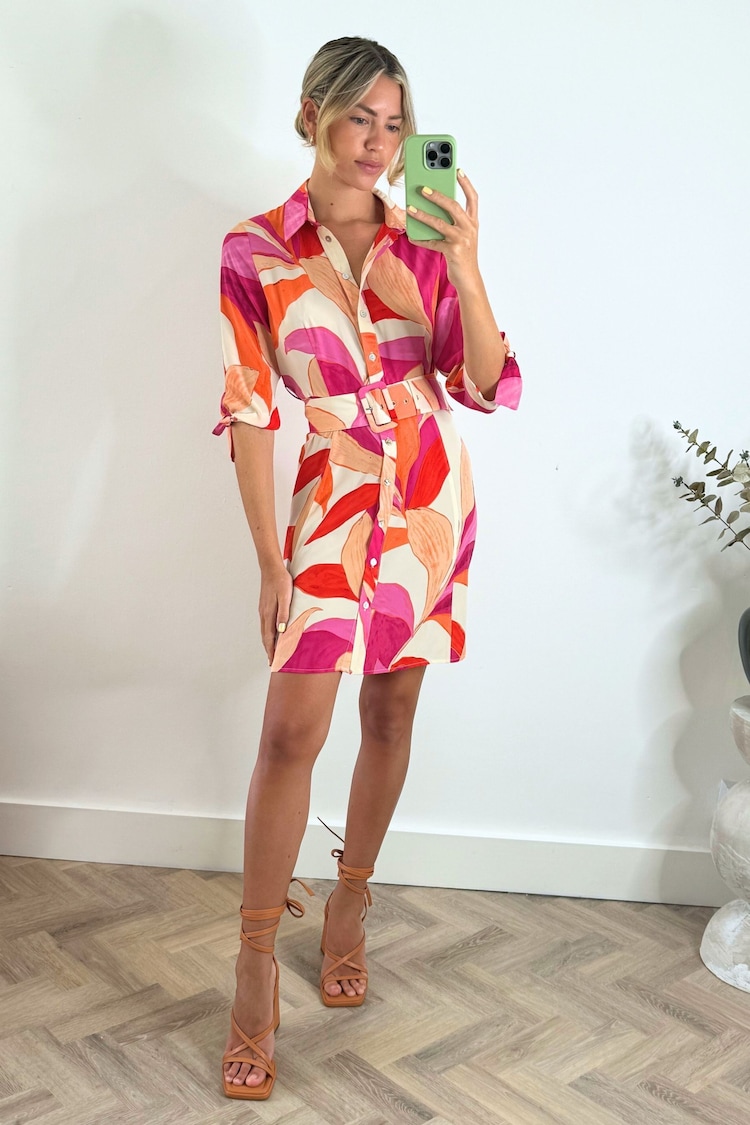 Style Cheat Orange Olivia Belted Shirt Mini Dress - Image 1 of 4