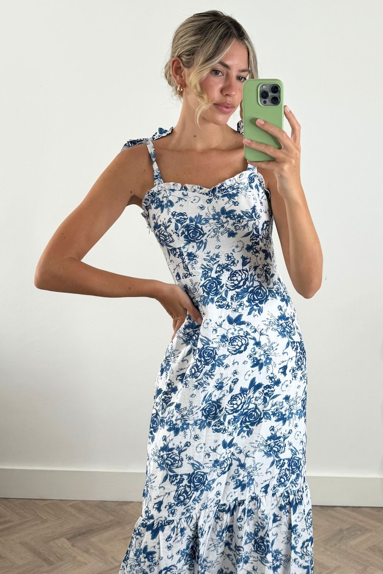 Style Cheat Blue Floral Lucia Tie Shoulder Midi Dress - Image 4 of 4