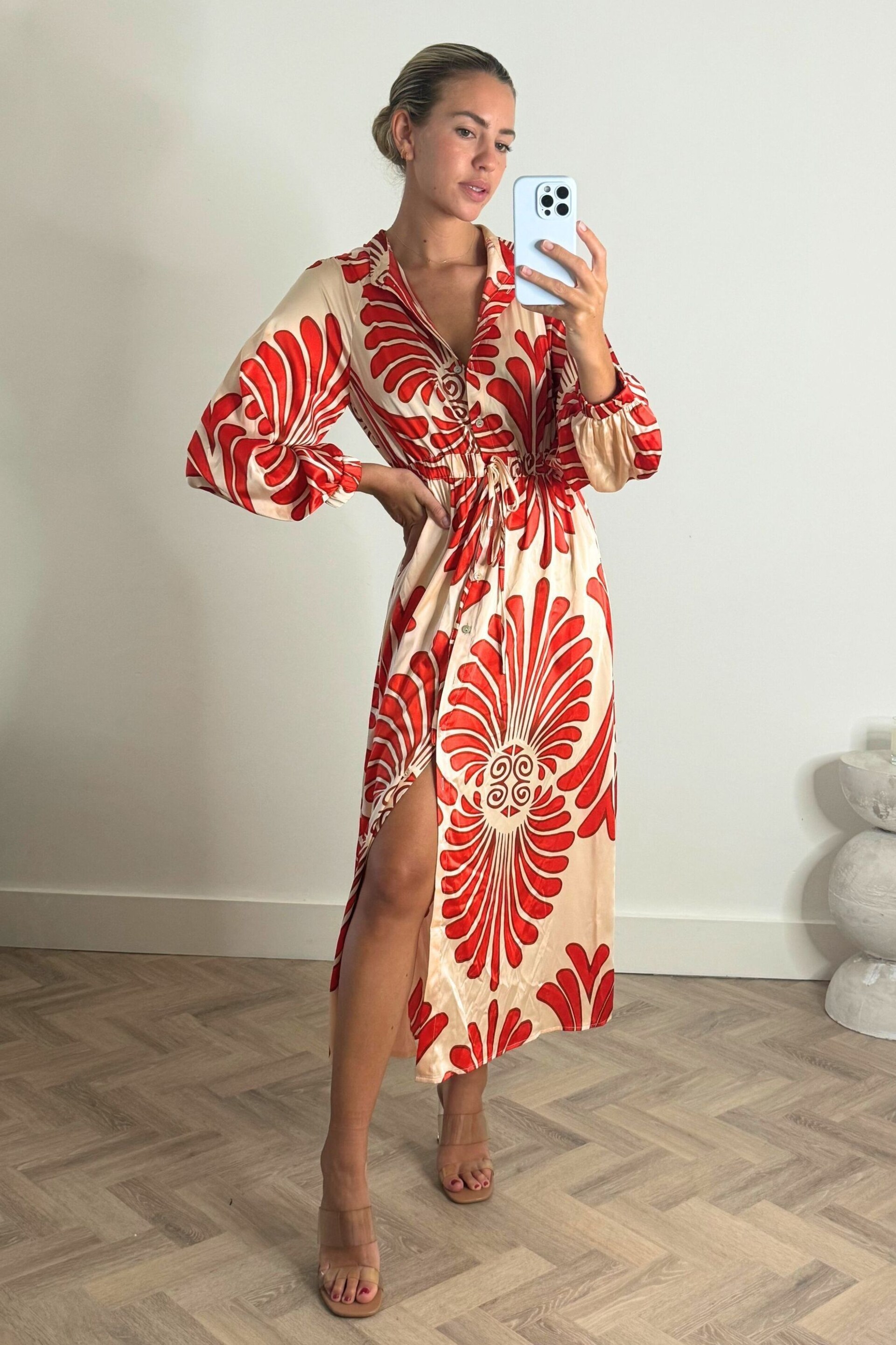 Style Cheat Cream Evelyn Puff Sleeve Shirt Maxi Dress - Image 1 of 4