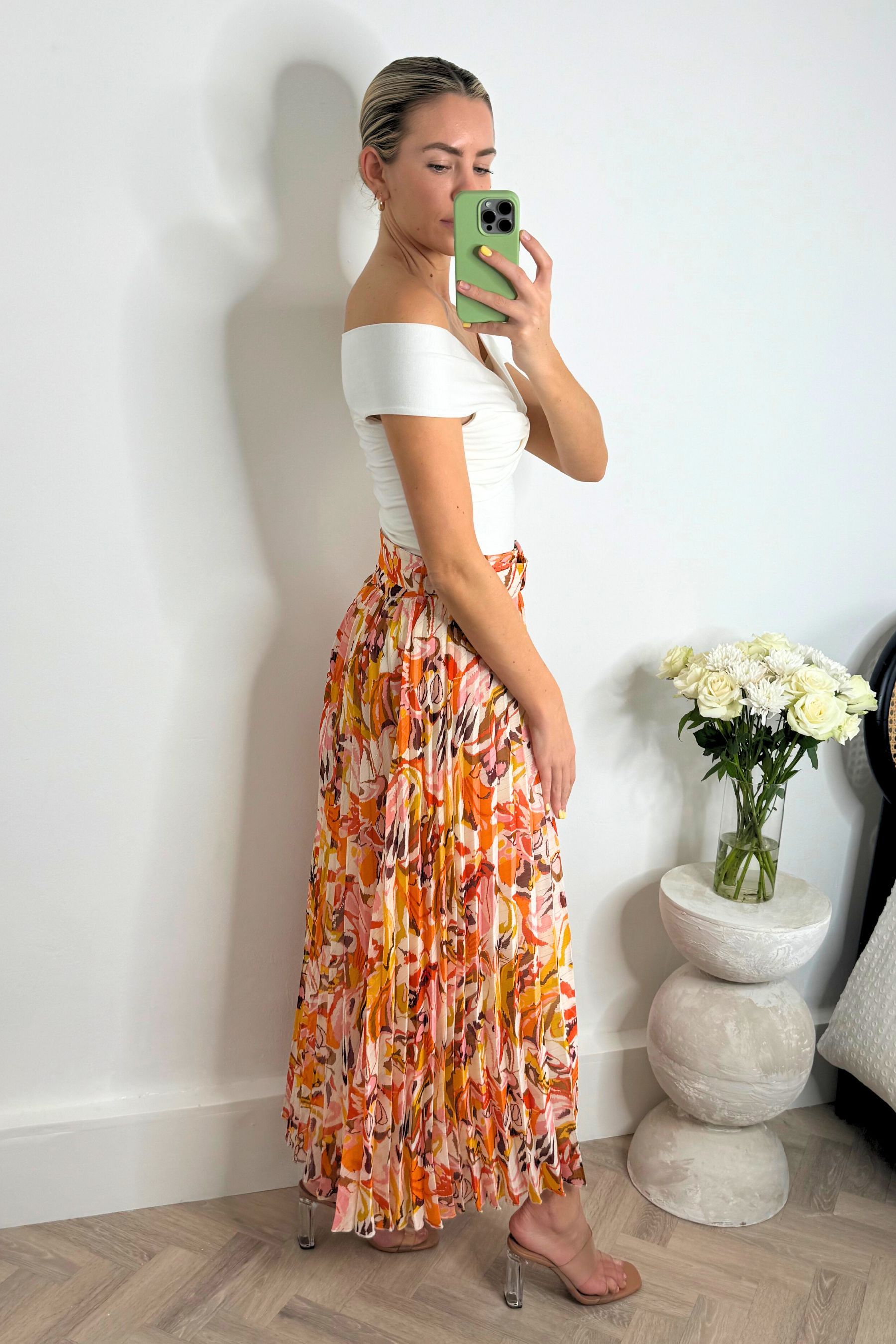 Buy Style Cheat Orange Tropical Floral Demi Belted Pleated Midi Skirt from the Next UK online shop