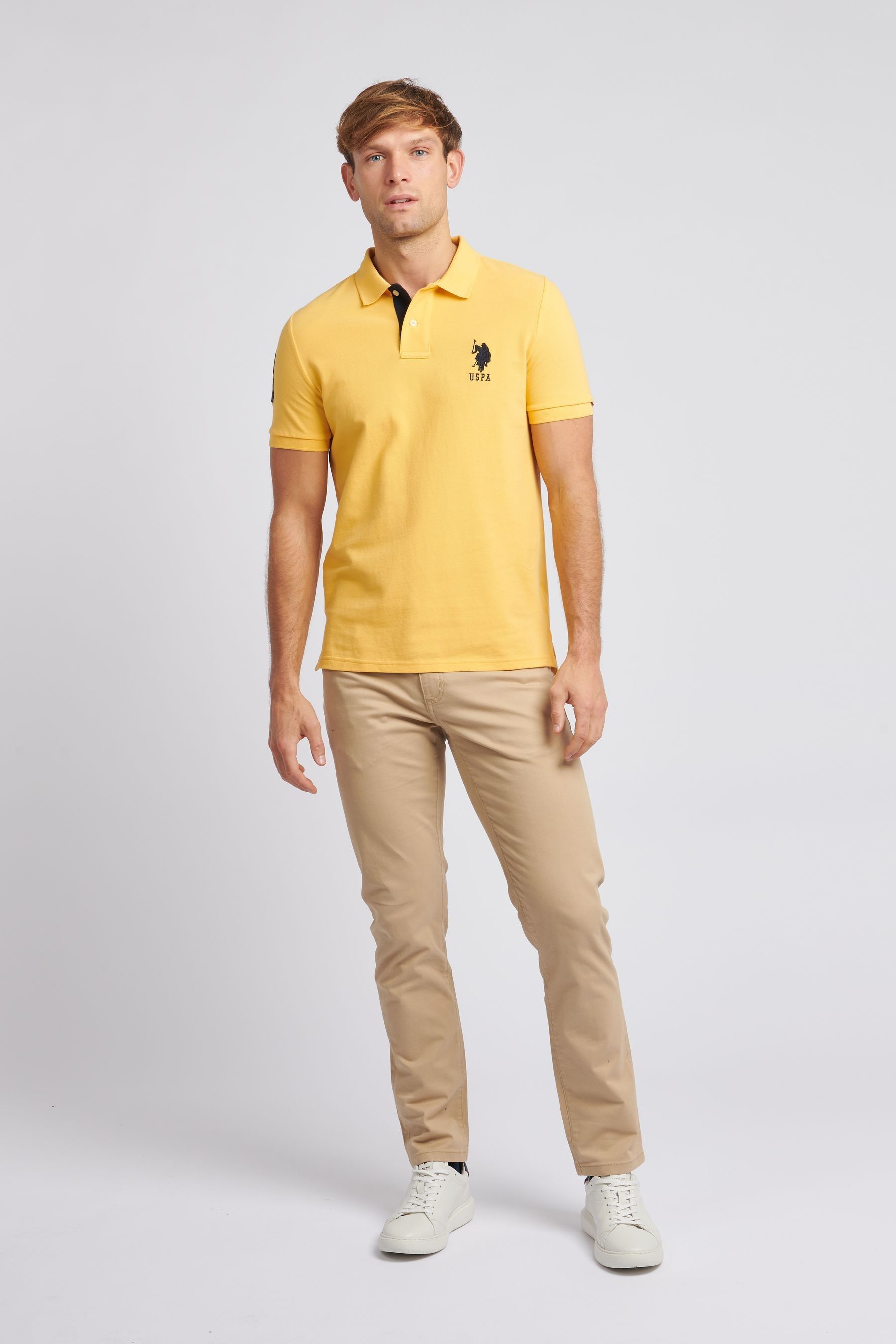 Buy U.S. Polo Assn. Yellow Regular Fit Mens Player 3 Pique 100 Cotton Polo Shirt from Next Luxembourg