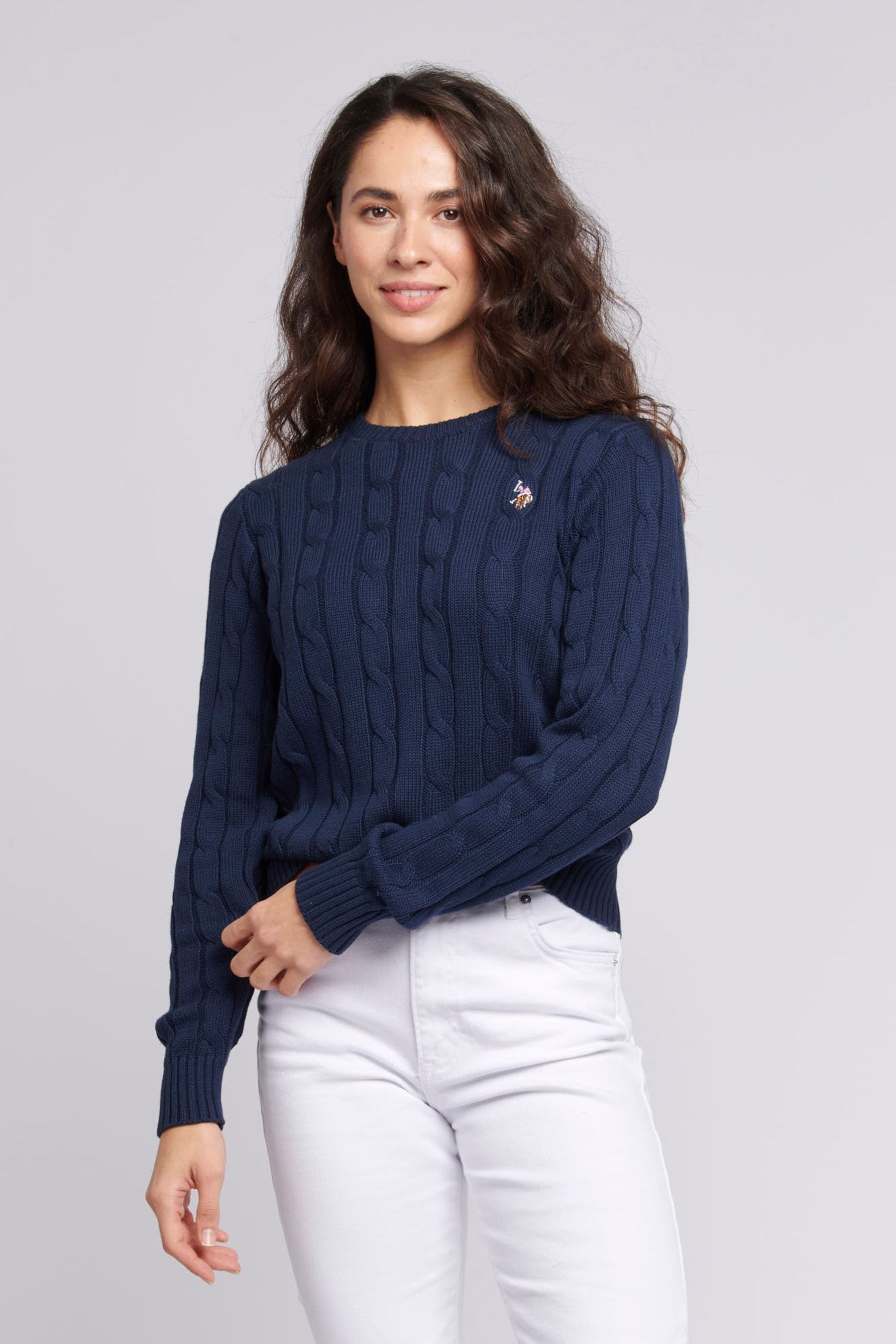 Buy U.S. Polo Assn. Navy Blue Womens Crew Neck Cable Knit Pink Jumper from the Next UK online shop