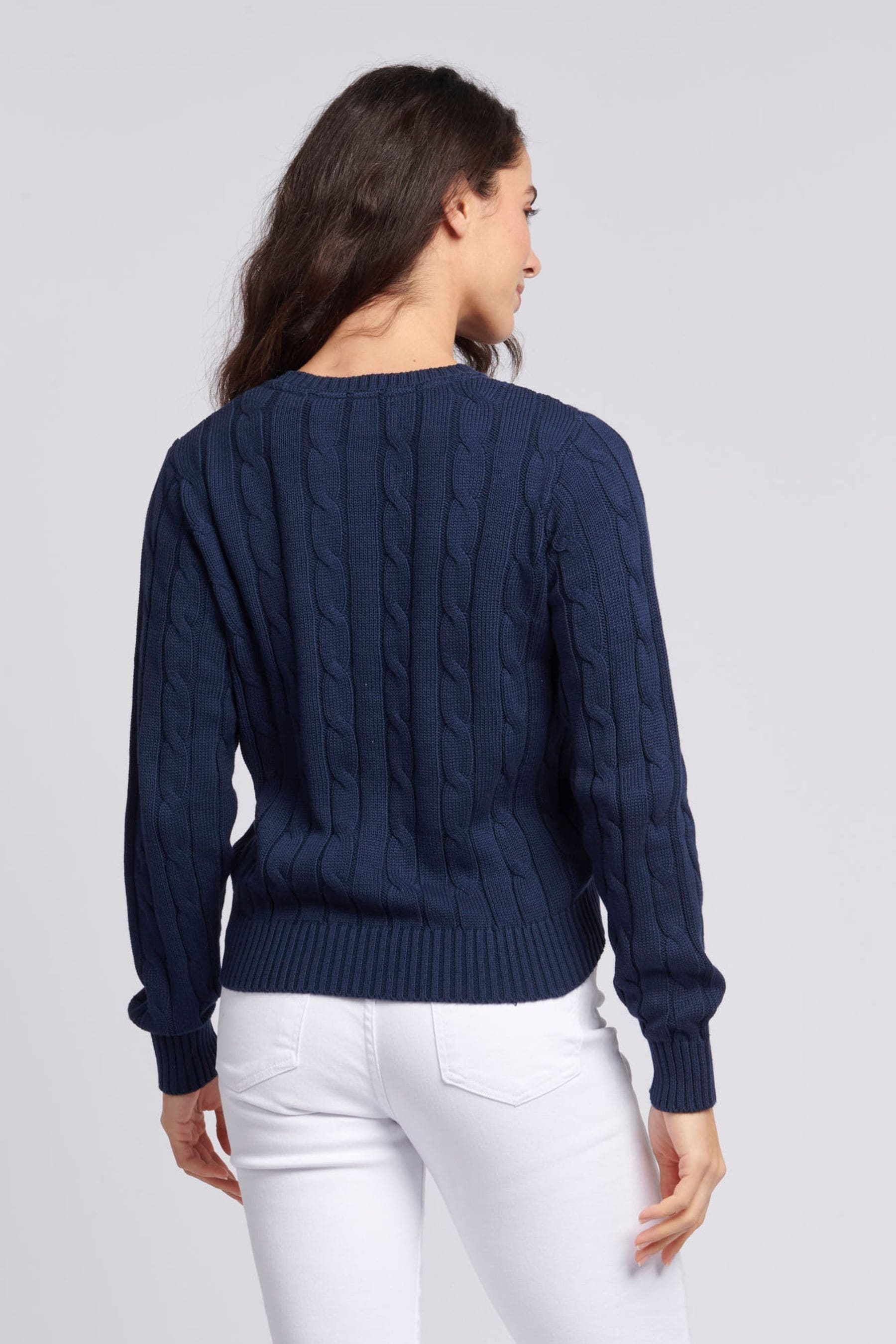 Blue cable knit jumper womens cheap