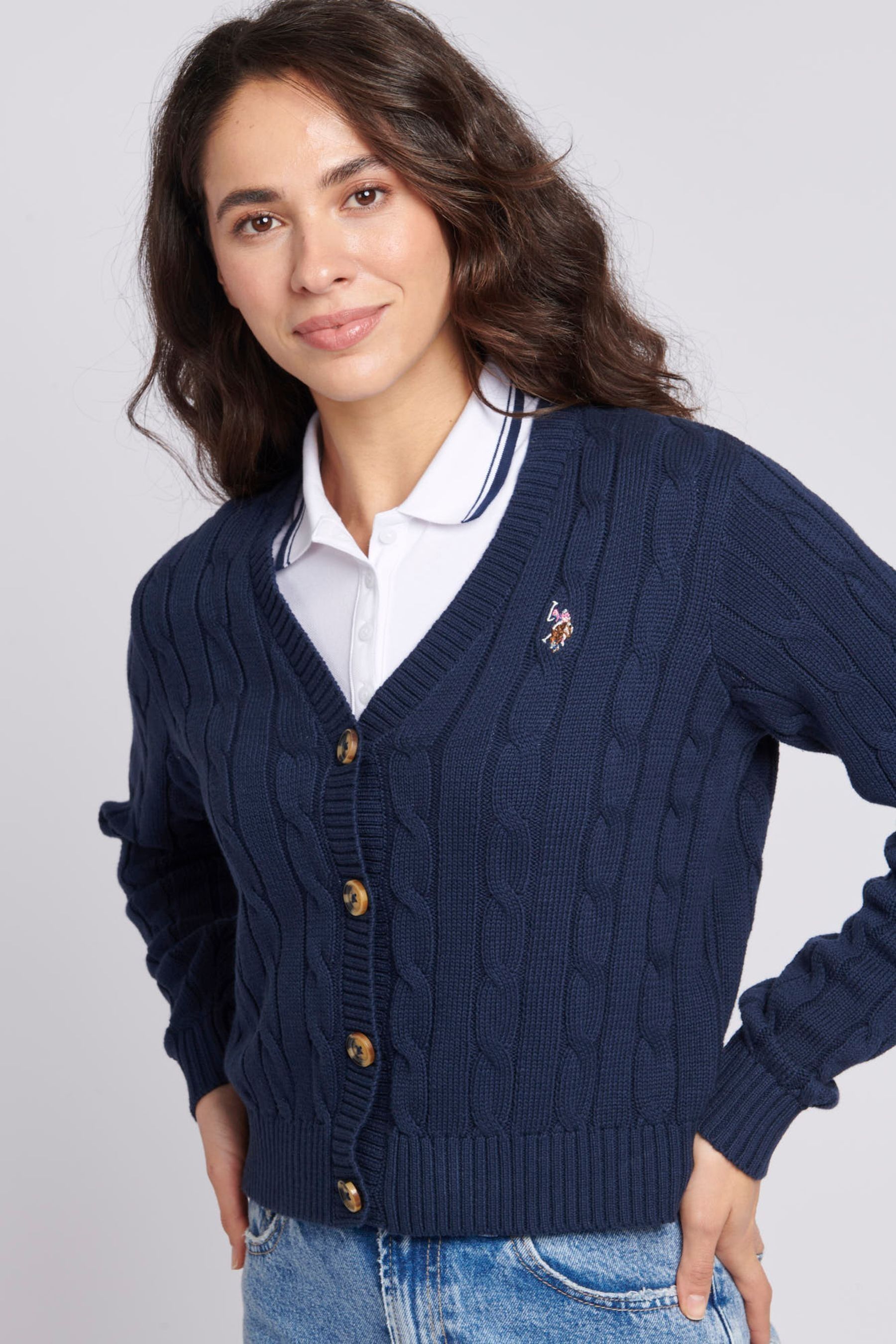 Horn button crop cardigan deals