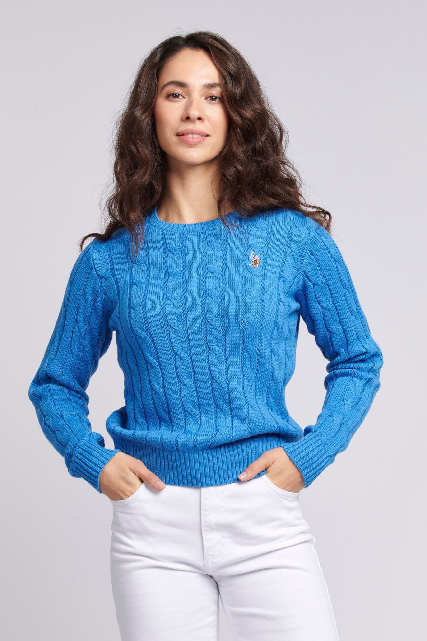 Buy U.S. Polo Assn. Blue Womens Crew Neck Cable Knit Pink Jumper from Next Canada