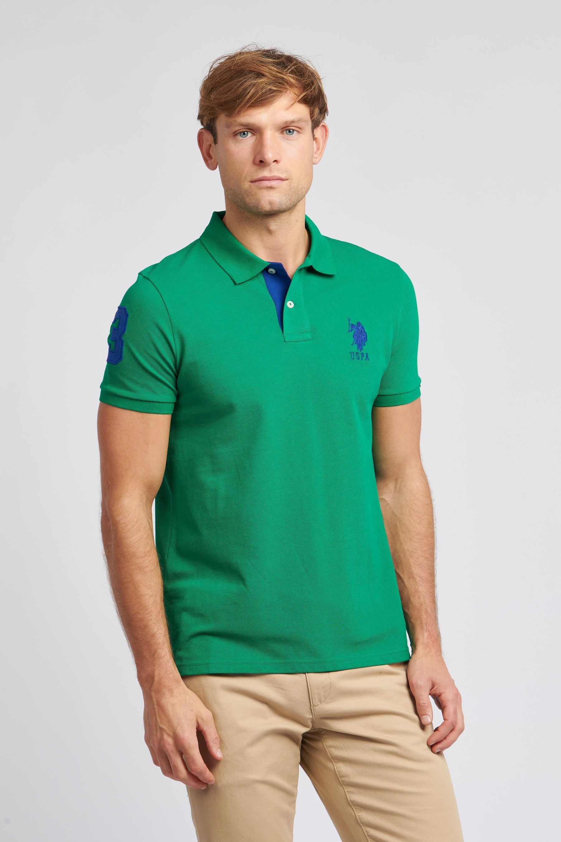 Green U.S. Polo Assn. Regular Fit Mens Player 3 Pique 100 Cotton Polo Shirt