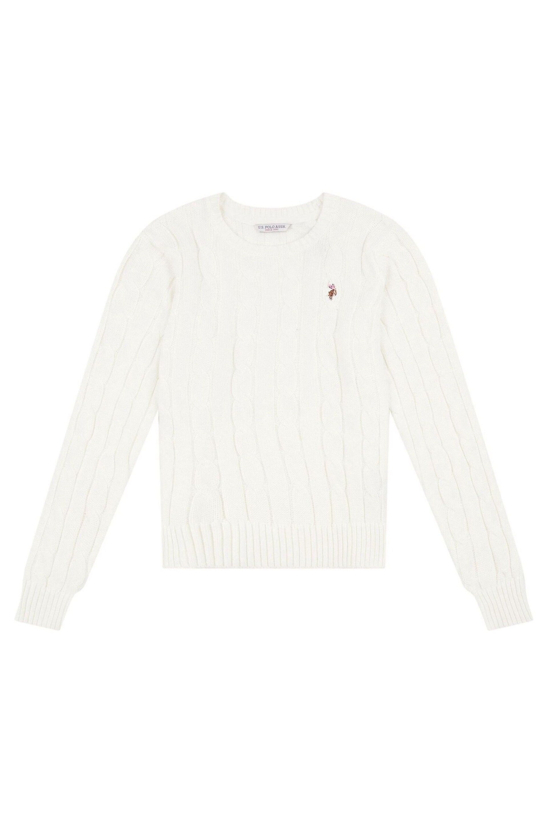 U.S. Polo Assn. Womens V-Neck Cable Knit White Jumper - Image 6 of 8