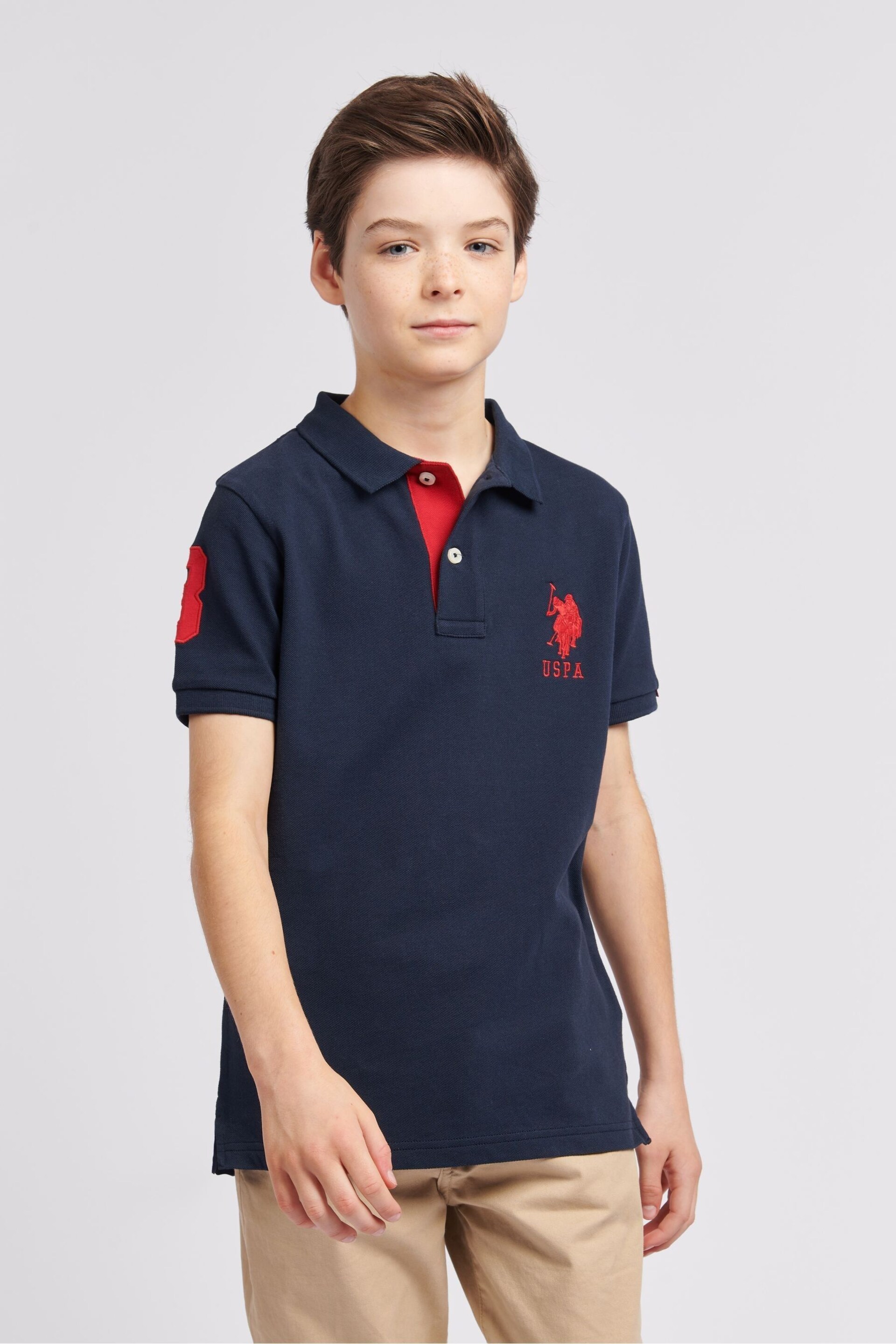 U.S. Polo Assn. Boys Blue Player 3 Pique Polo Shirt - Image 1 of 7