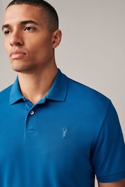 Mid Blue Slim Fit Short Sleeve Pique Polo Shirt - Image 1 of 8