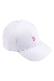 U.S. Polo Assn. Girls Double Horsemen White Canvas Cap - Image 1 of 2