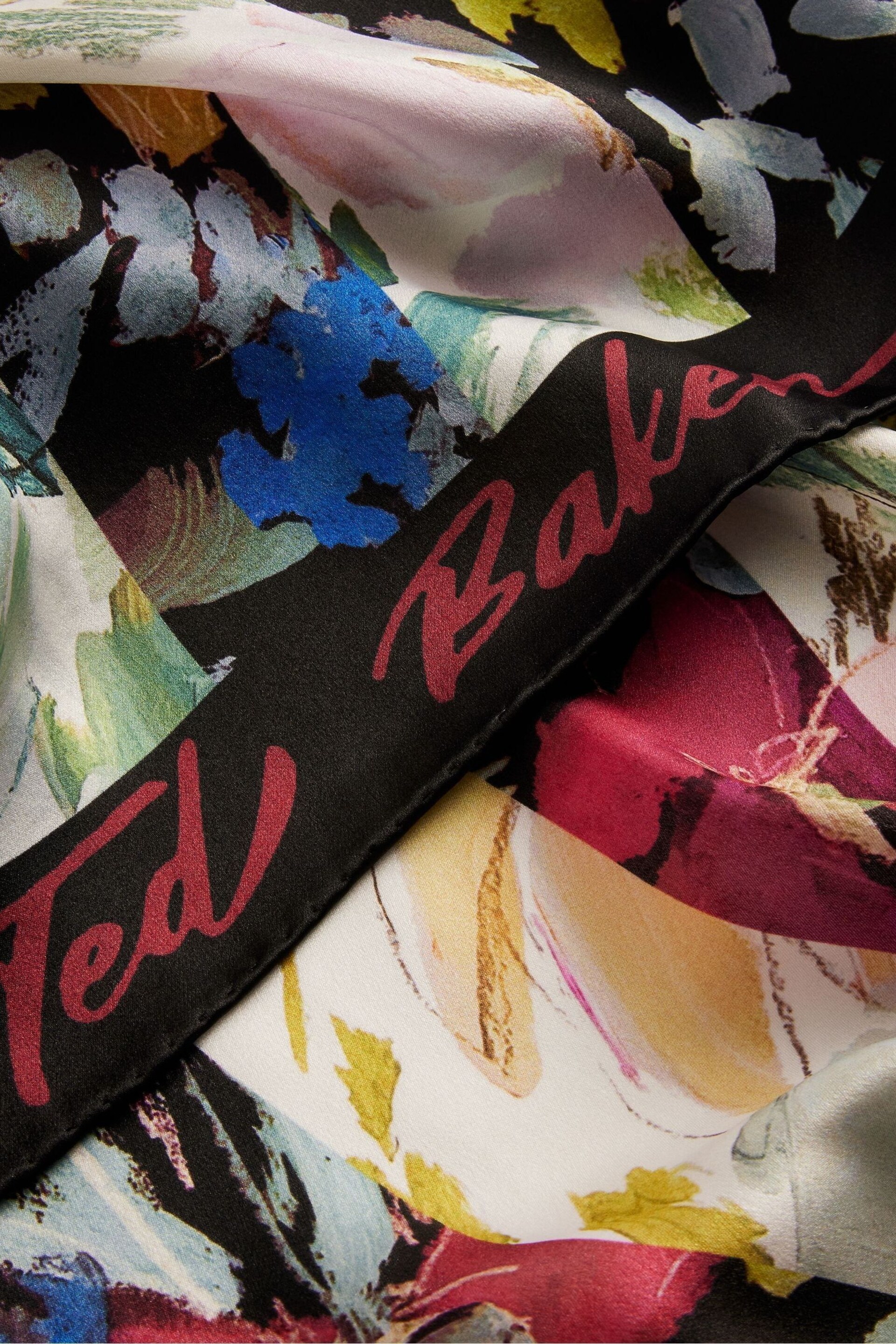 Ted Baker Black Floral Printed Cattiaa Silk Scarf - Image 2 of 2