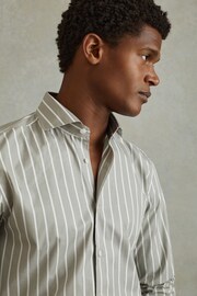Reiss Sage/White Omar Cotton Striped Cutaway Collar Shirt - Image 4 of 6