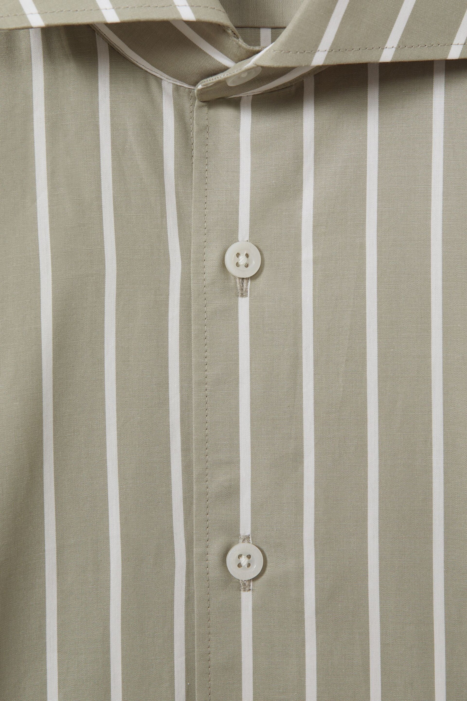 Reiss Sage/White Omar Cotton Striped Cutaway Collar Shirt - Image 6 of 6