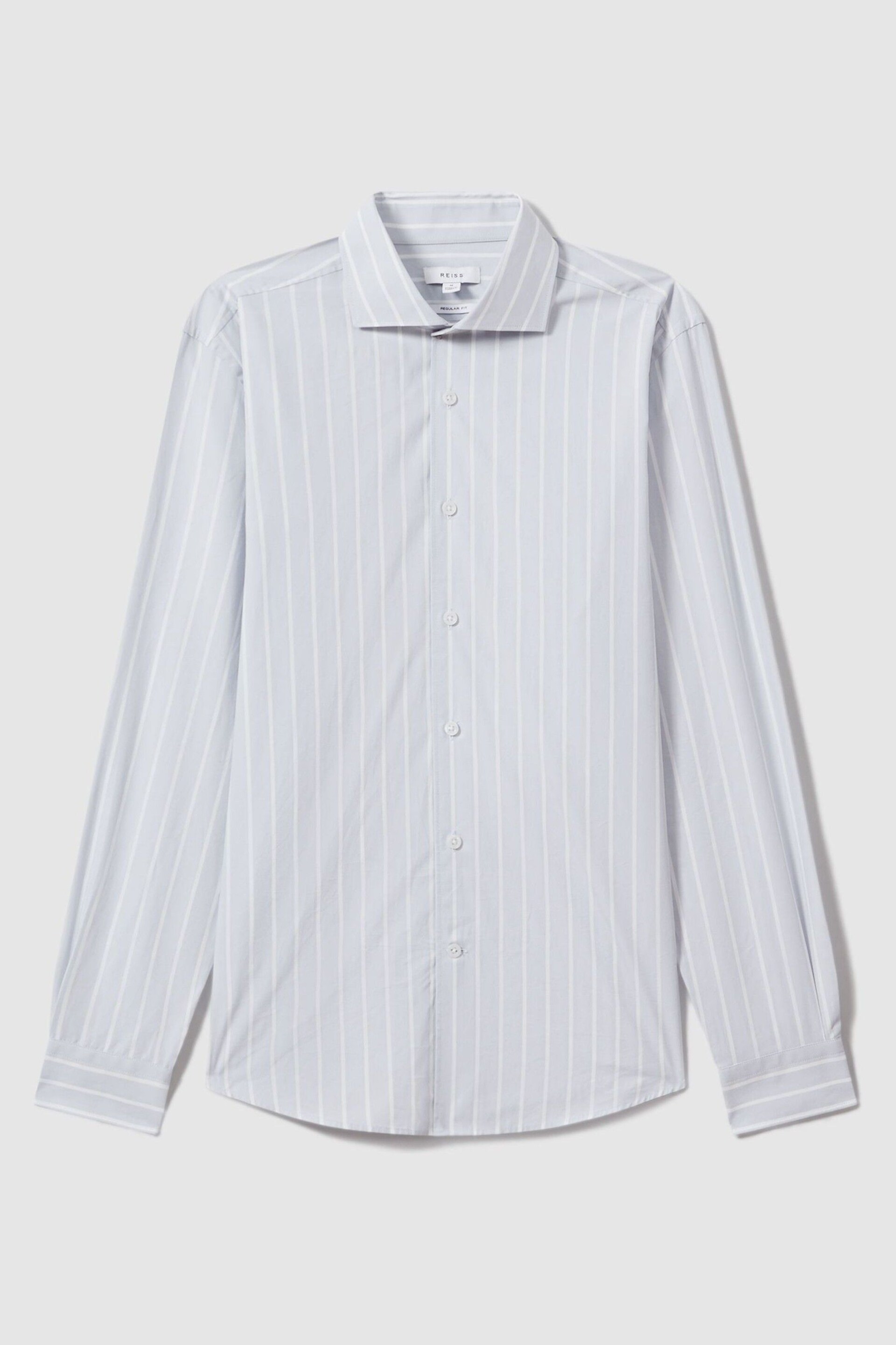 Reiss Blue/White Omar Cotton Striped Cutaway Collar Shirt - Image 2 of 6