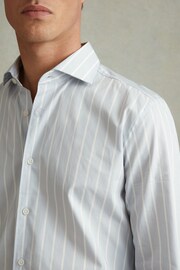 Reiss Blue/White Omar Cotton Striped Cutaway Collar Shirt - Image 4 of 6