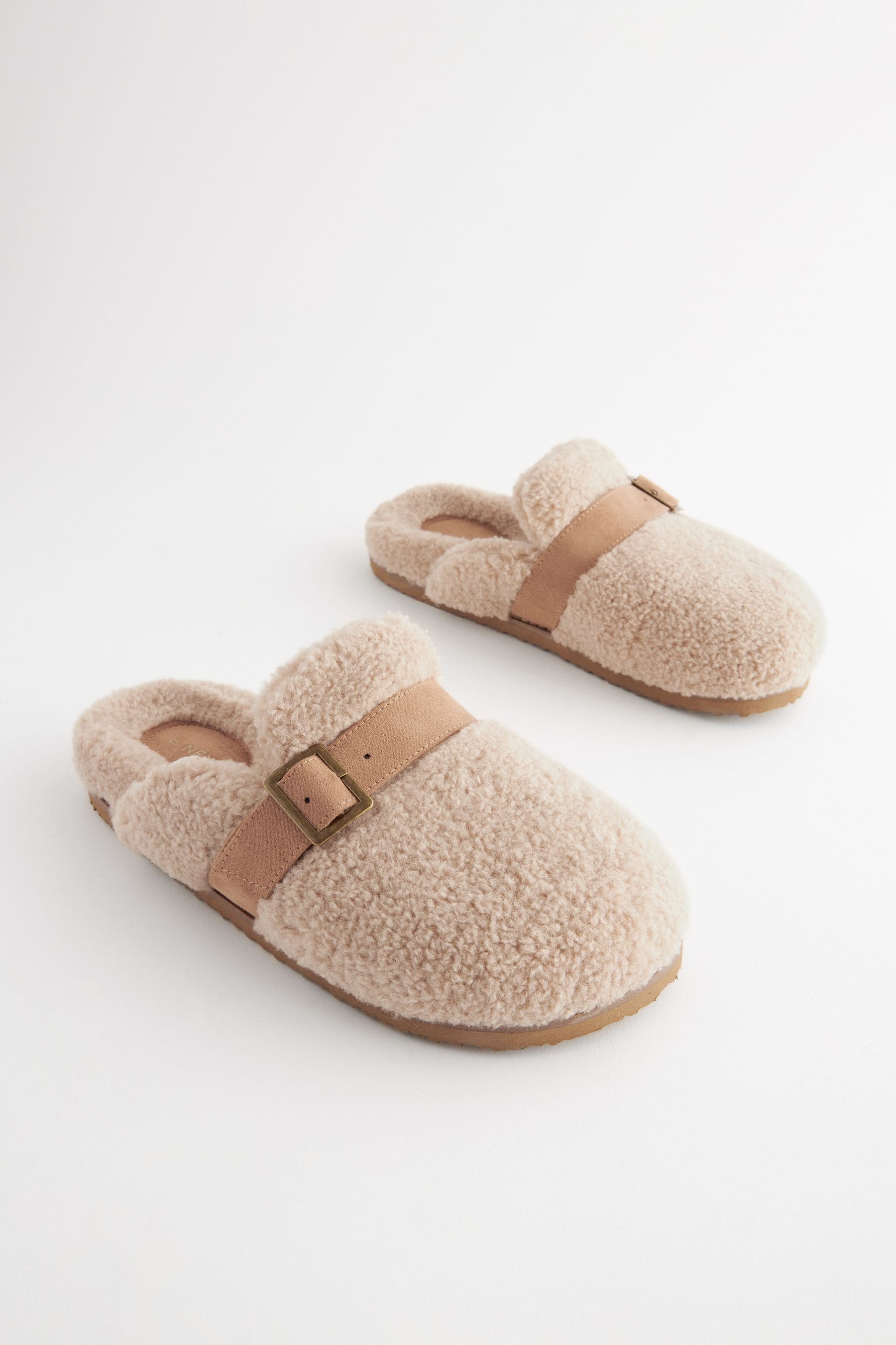 Buy Beige Borg Buckle Mule Slippers from the Next UK online shop