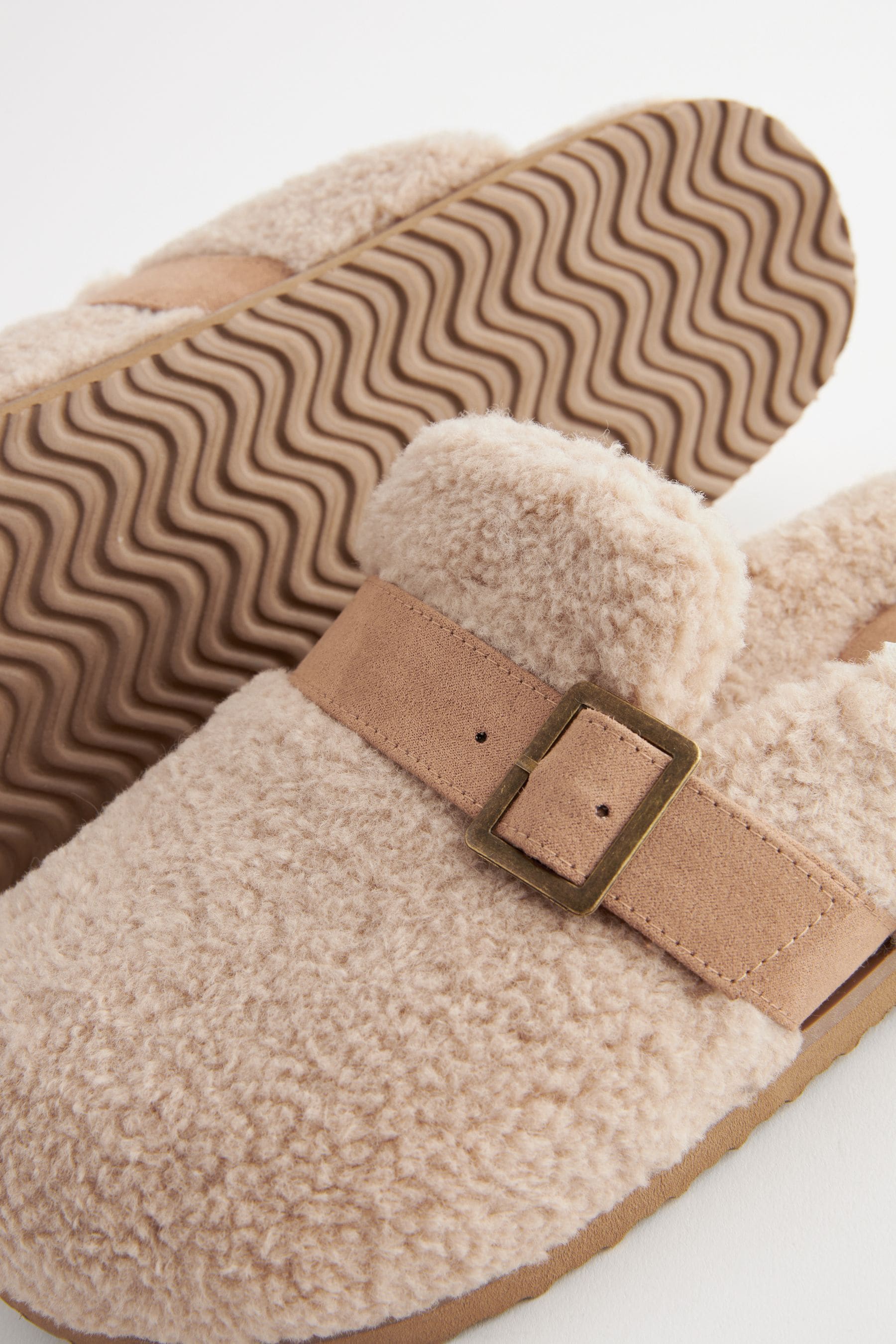 Buy Beige Borg Buckle Mule Slippers from the Next UK online shop