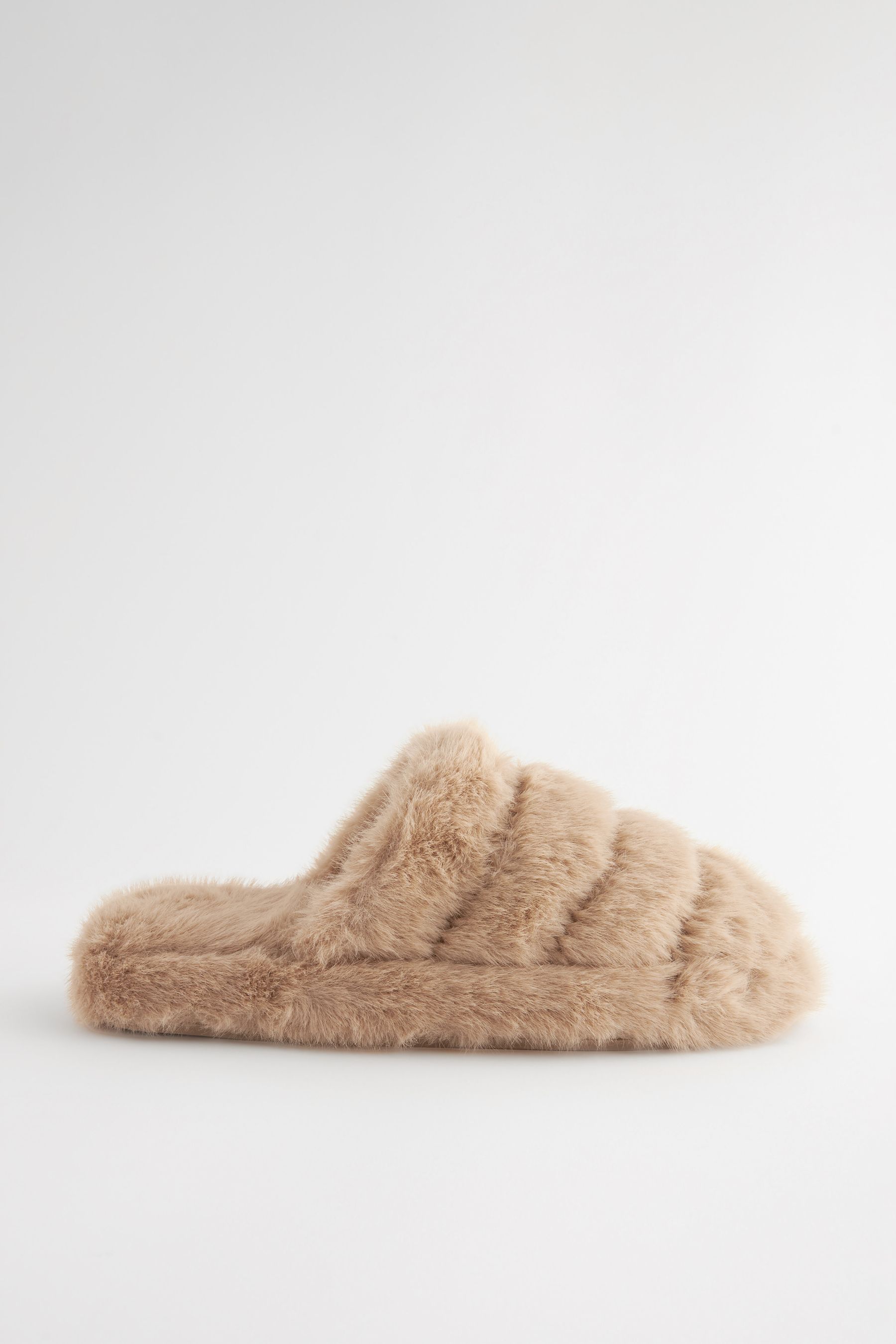 Buy Tan Brown Faux Fur Quilted Flatform Mule Slippers from Next Austria