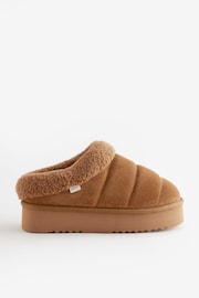 Tan Brown Borg Flatform Shoot Slippers - Image 3 of 6