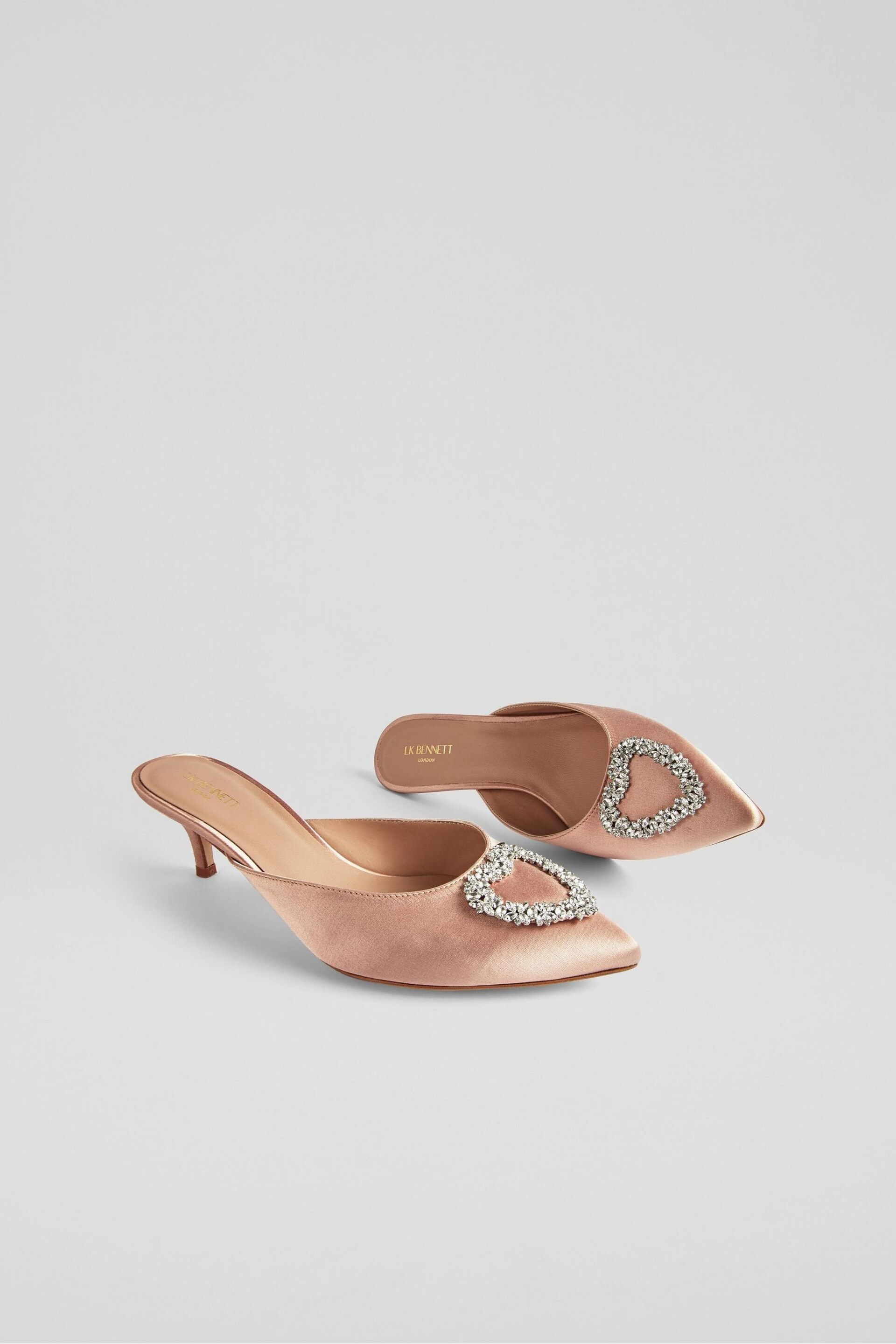 LK Bennett Estella Satin Heart Brooch Mules - Image 3 of 3