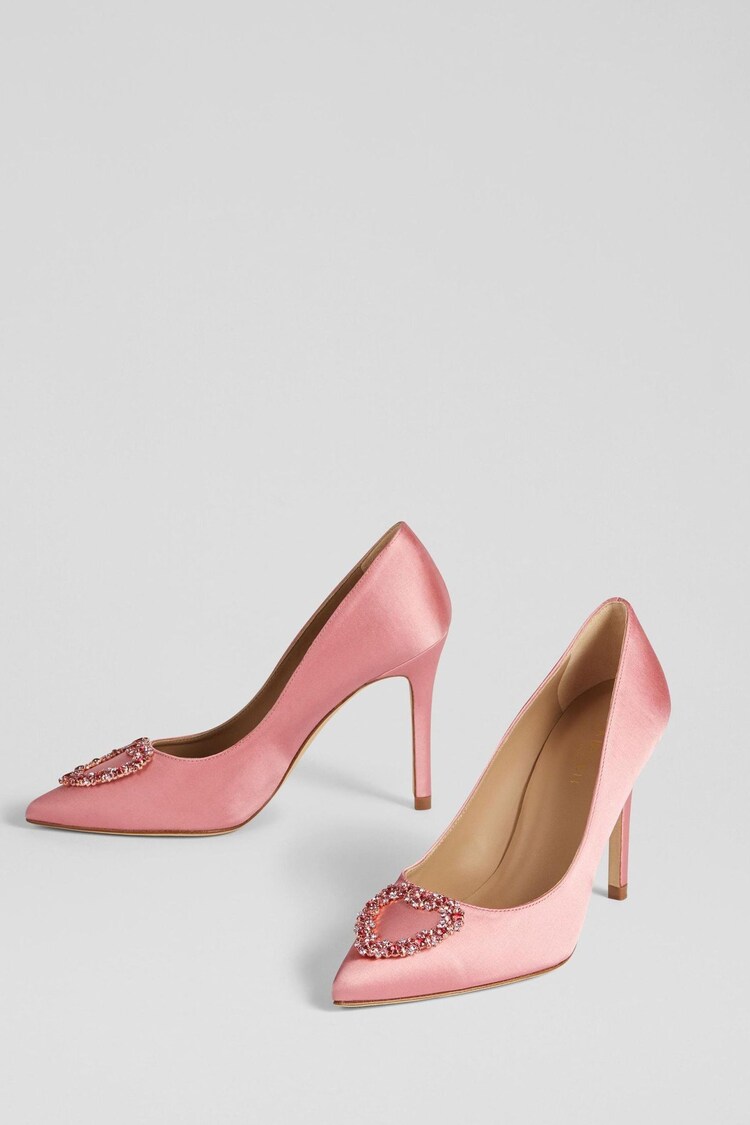 LK Bennett Pink Luella Satin Heart Brooch Courts - Image 2 of 3