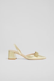 LK Bennett Gold Cadence Glitter Bow Front Slingback Shoes - Image 2 of 5