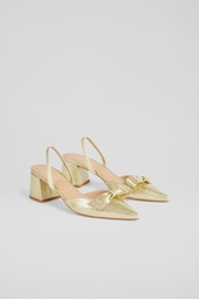 LK Bennett Gold Cadence Glitter Bow Front Slingback Shoes - Image 3 of 5