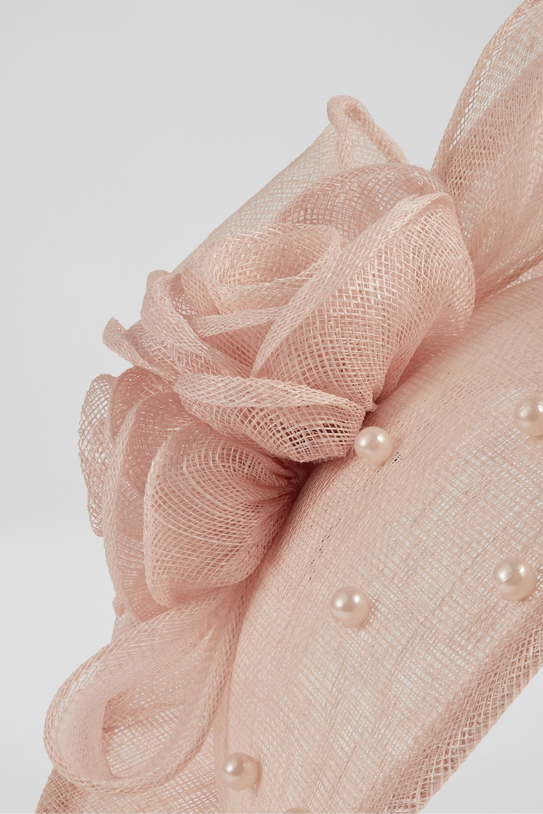 Buy LK Bennett Pink Ayla Mesh Pearl Detail Wide Brim Fascinator Hat from Next Luxembourg
