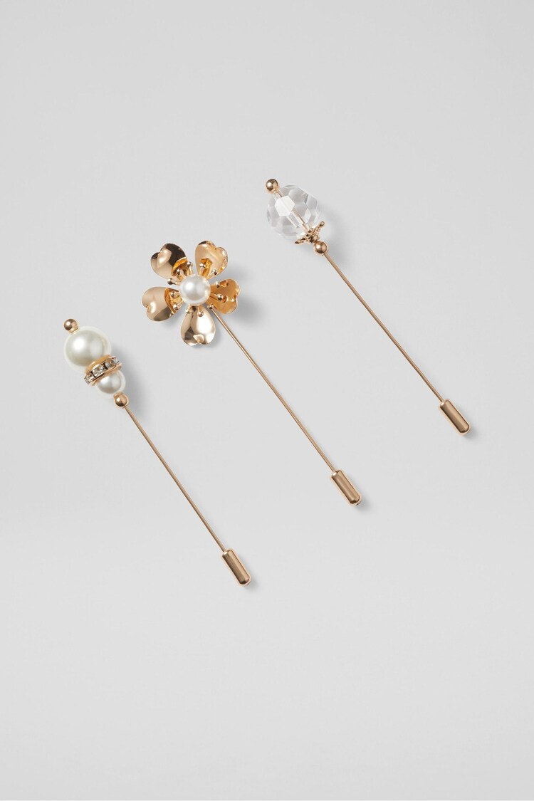 LK Bennett Natural Aubrey Embellished Hat Pins 3 Pack - Image 2 of 2