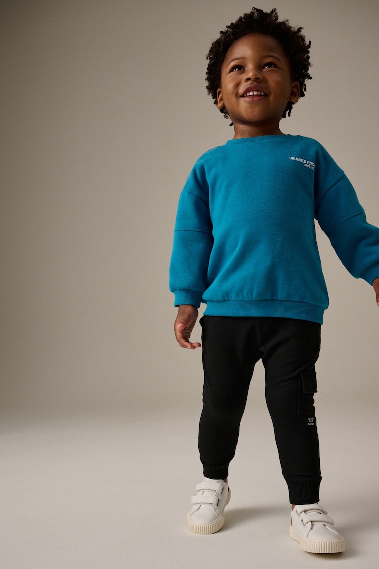 Teal Blue/Black Utility Sweatshirt and Super Skinny Joggers Set (3mths-7yrs) - Image 2 of 4