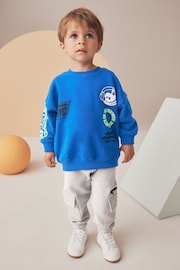 Cobalt Blue Monkey Placement Sweatshirt and Utility Joggers Set (3mths-7yrs) - Image 1 of 9