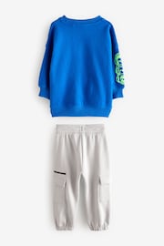 Cobalt Blue Monkey Placement Sweatshirt and Utility Joggers Set (3mths-7yrs) - Image 8 of 9