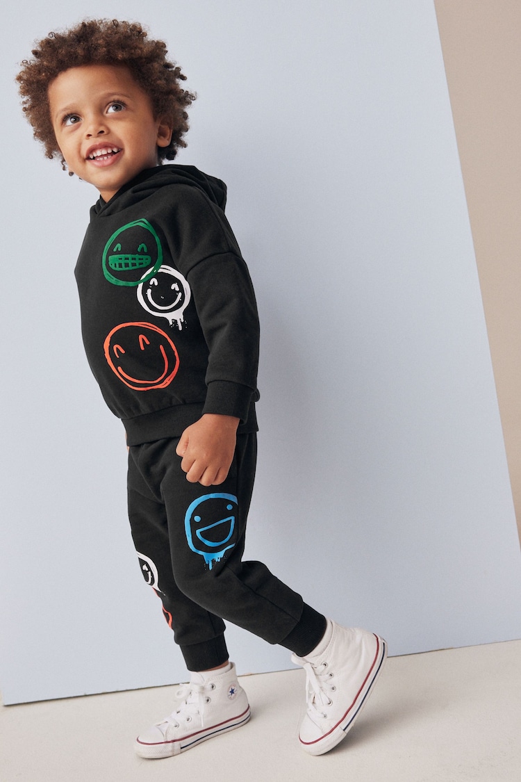 Black Graffitti All-Over Printed Hoodie and Joggers Set (3mths-7yrs) - Image 2 of 7