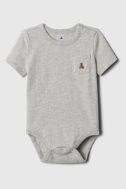 Gap Grey Embroidered Brannan Bear Pocket Short Sleeve Bodysuit (Newborn-24mths) - Image 1 of 2
