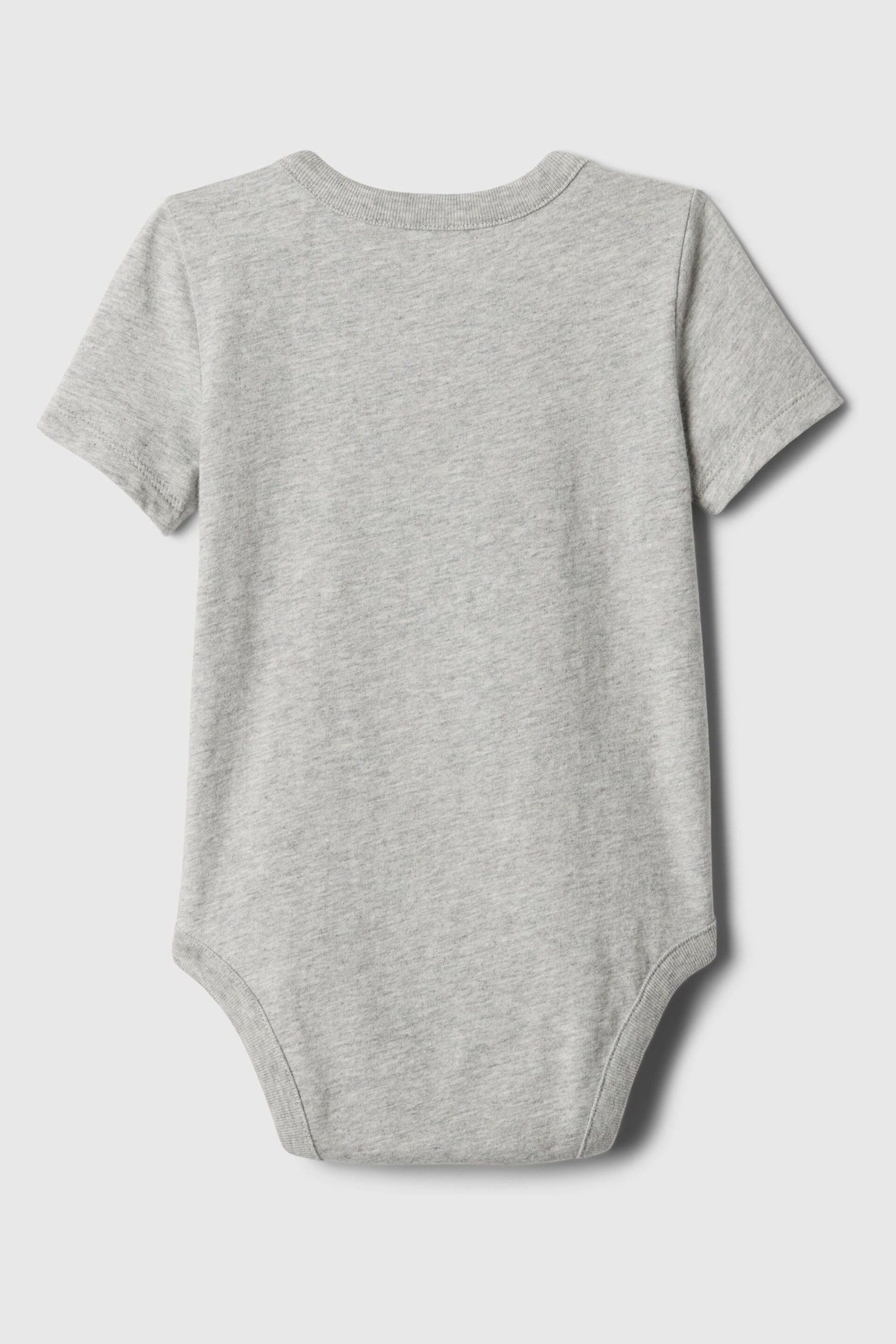 Gap Grey Embroidered Brannan Bear Pocket Short Sleeve Bodysuit (Newborn-24mths) - Image 2 of 2
