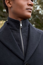 Navy Blue Signature Soft Touch Wool Rich Padded Italian Fabric Funnel Neck Coat - Image 6 of 7