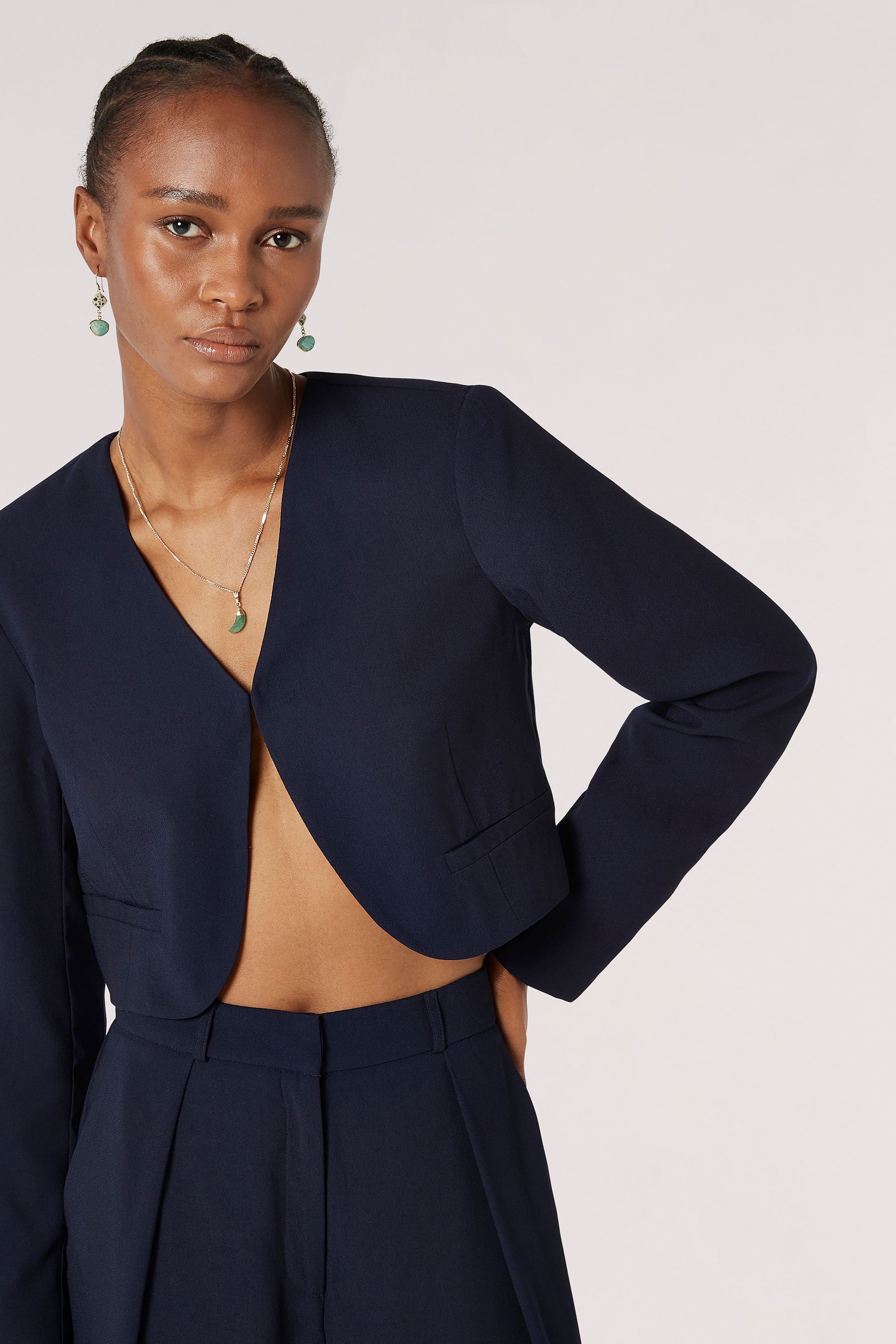 Apricot Blue Cropped Bolero Jacket