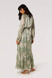 Apricot Green Silhouette Floral Satin Shimmer Maxi Dress - Image 3 of 4