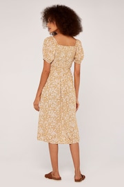 Apricot Yellow Ditsy Smock Puff Sleeve Midi Dress - Image 2 of 5