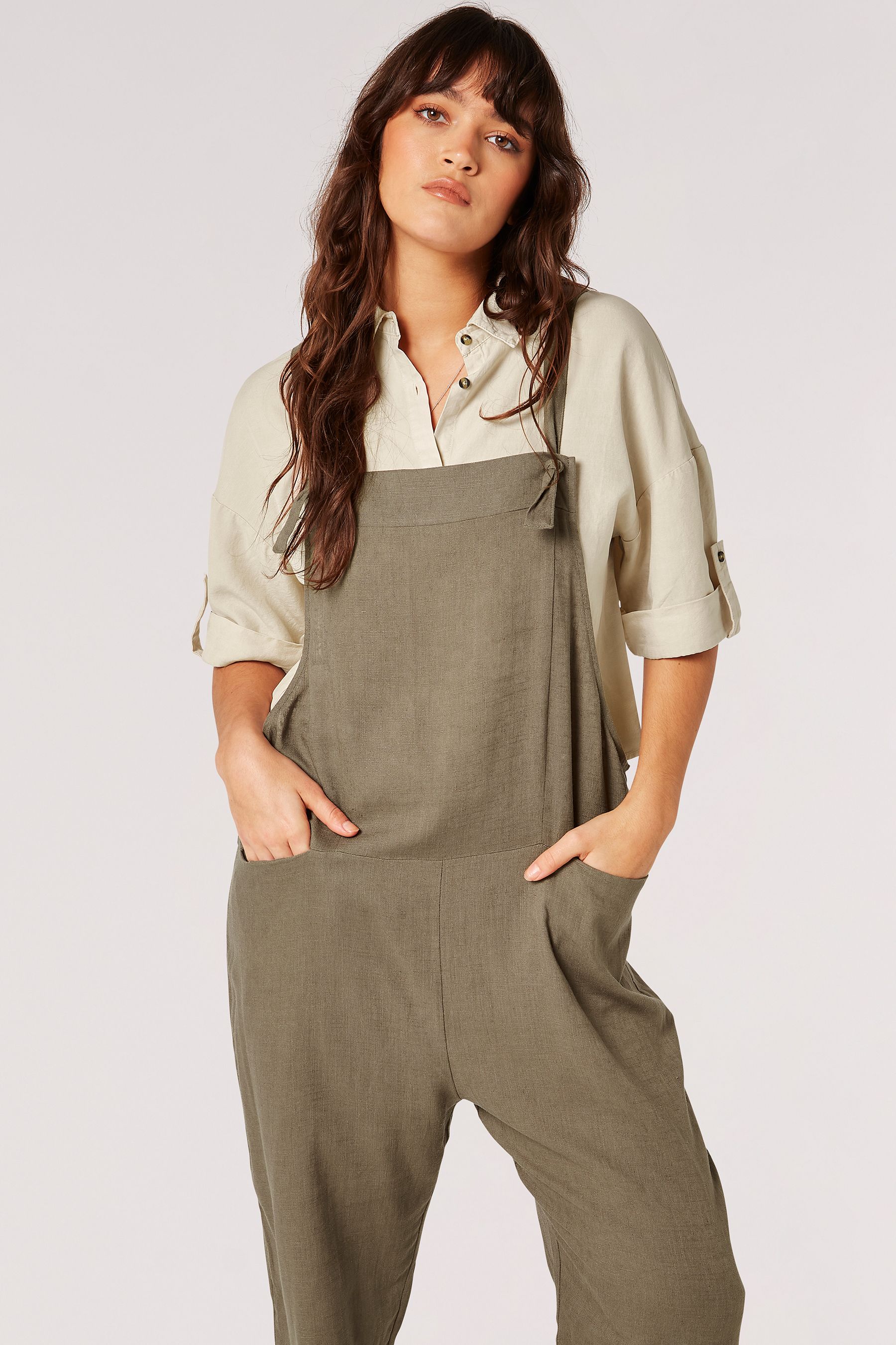 Buy Apricot Green Linen Blend Relaxed Fit Dungarees from the Next UK online shop