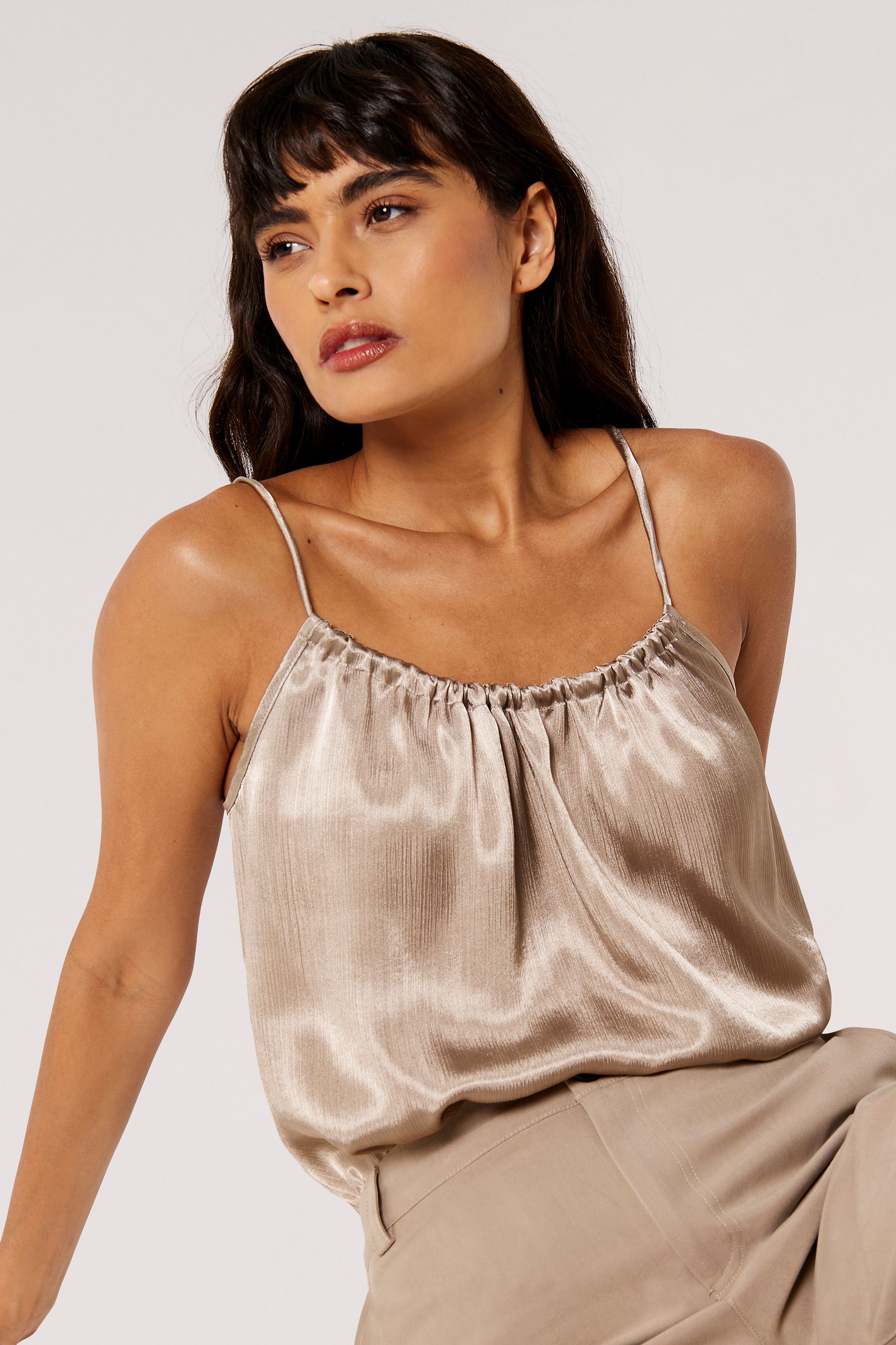 Buy Apricot Cream Textured Satin Camisole Top from the Next UK online shop