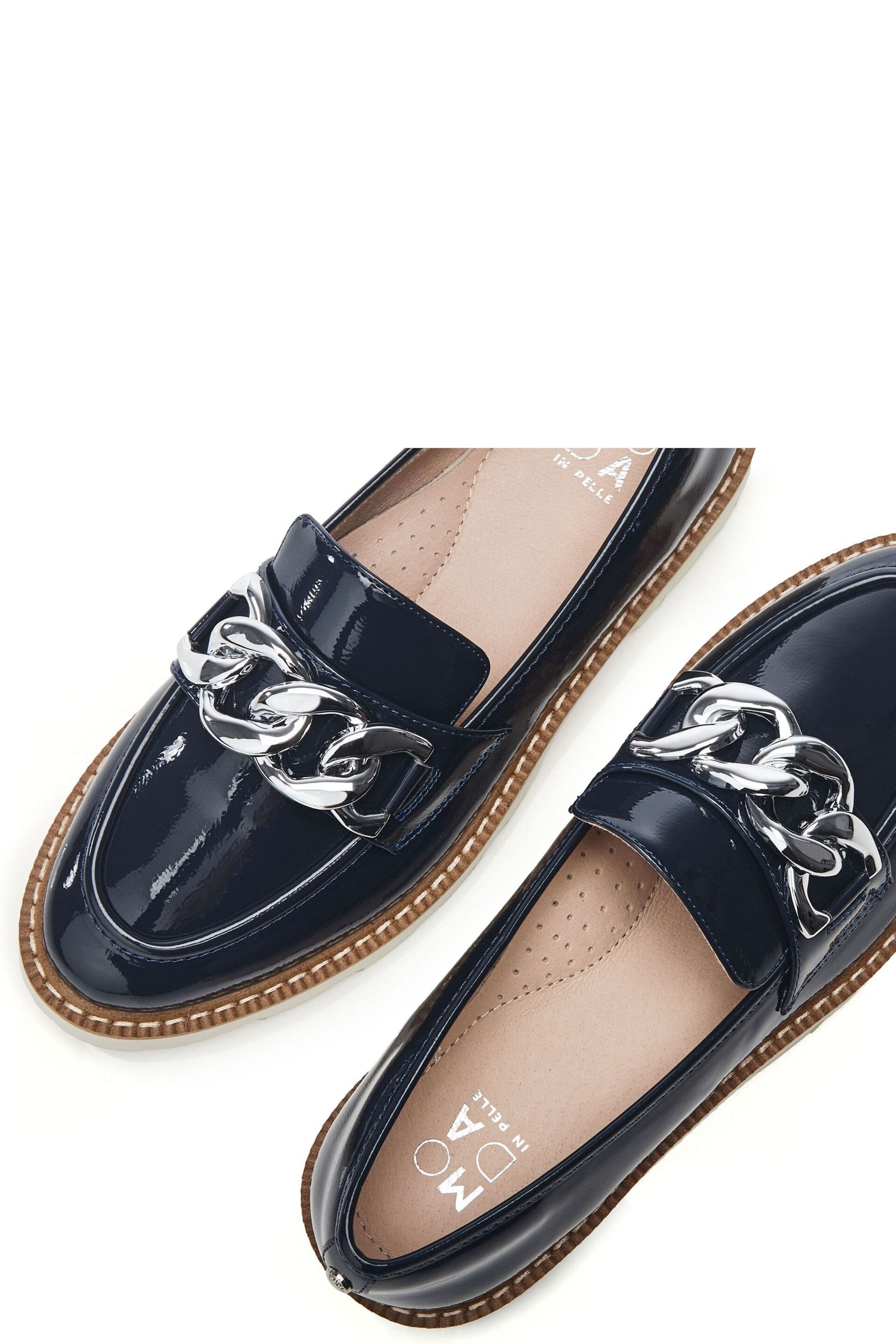 Moda in Pelle Blue Evella Chunky Loafers With Chunky Chain Trim - Image 4 of 4