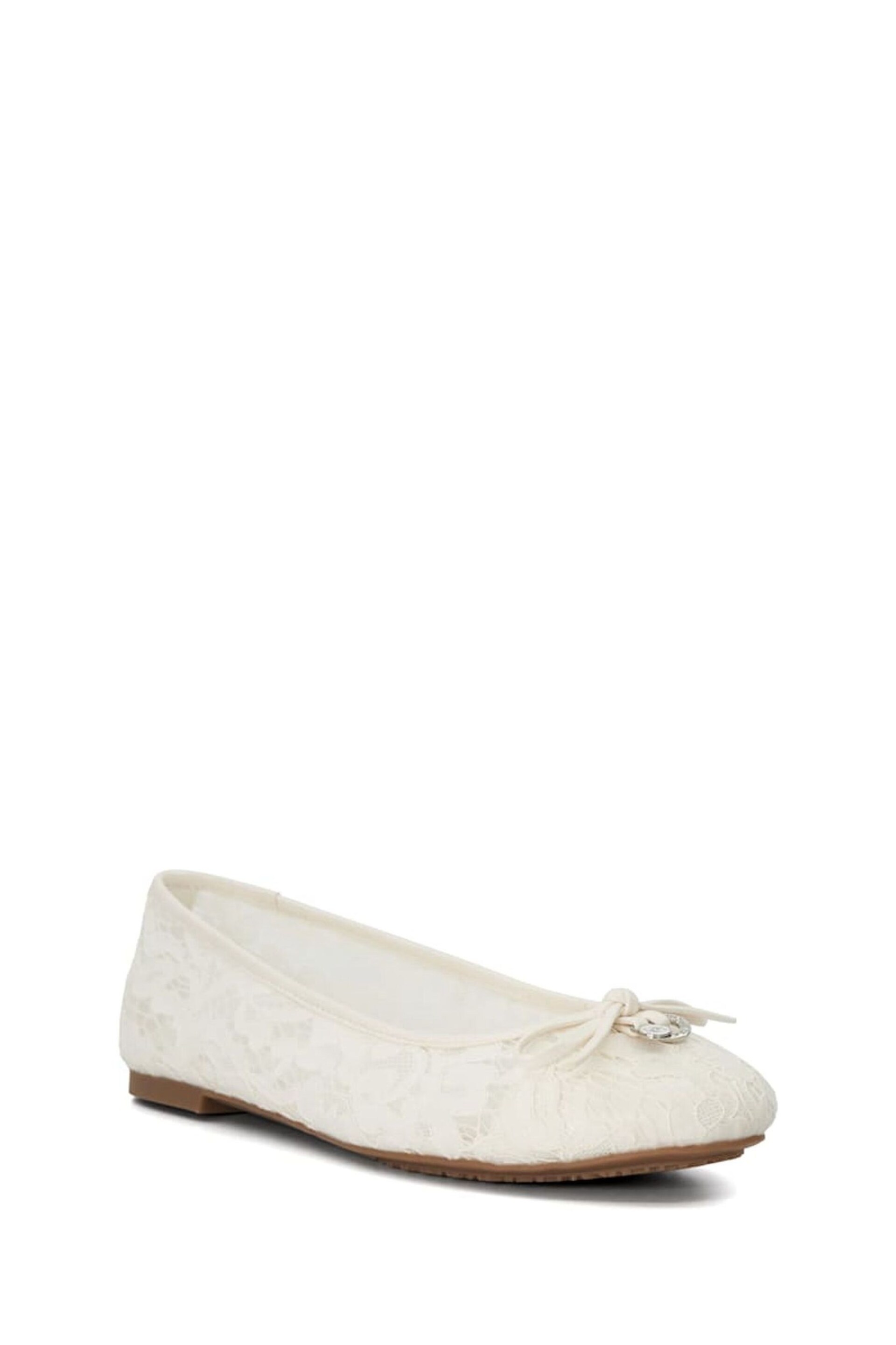 Dune London Cream Heartstring Bridal Lace Ballet Flat Shoes - Image 4 of 6