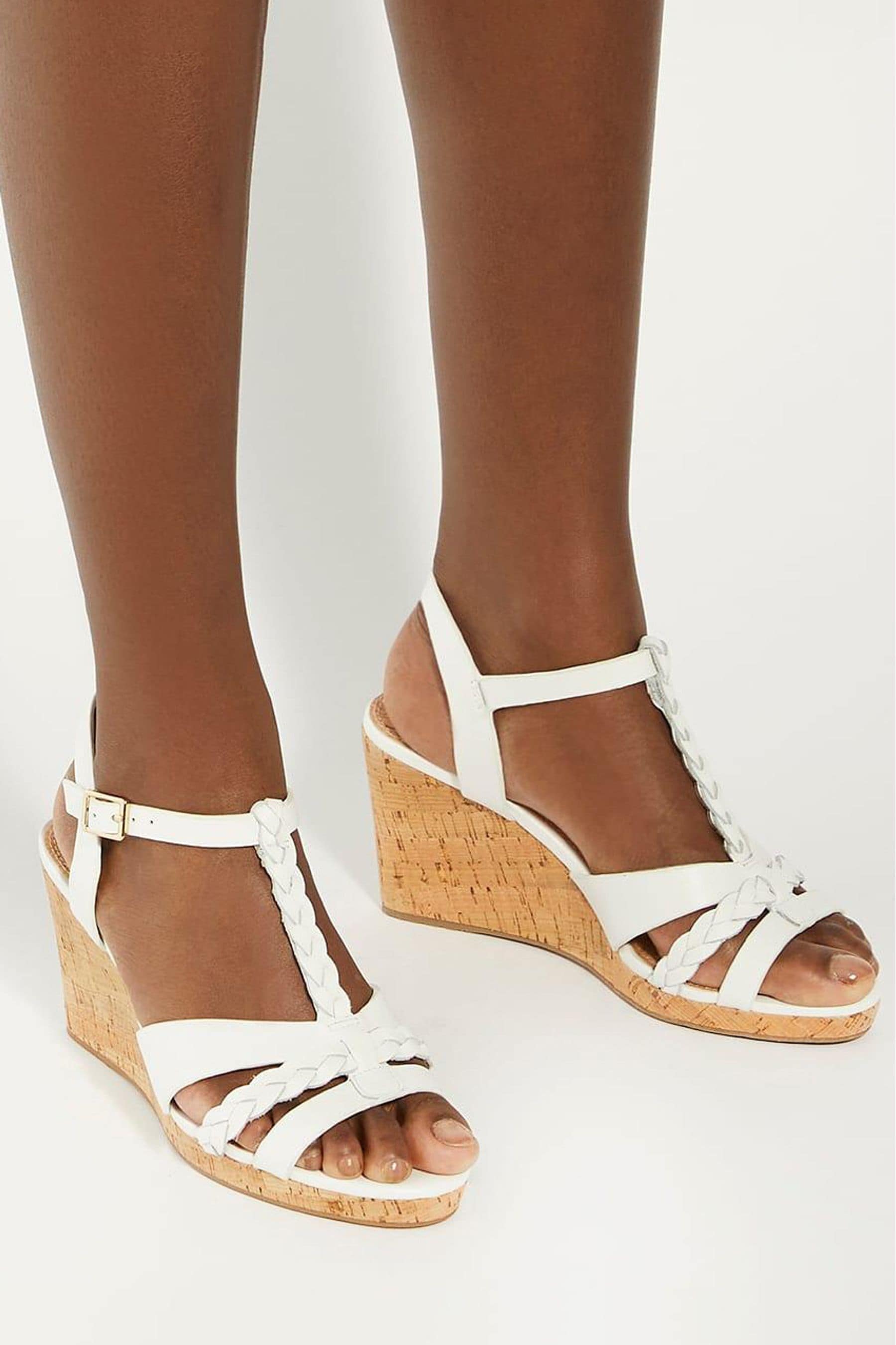 Buy Dune London White Wide Fit Koali Plait T Bar Wedge Sandals from Next Luxembourg