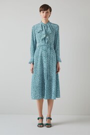 LK Bennett Blue Soni Heart Print Silk Dress - Image 1 of 4