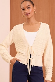 Love & Roses Ivory White Stitch Detail Cardigan - Image 1 of 4