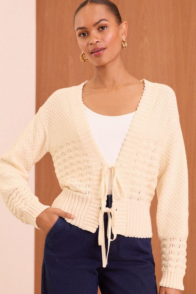 Love & Roses Ivory White Stitch Detail Cardigan - Image 1 of 4