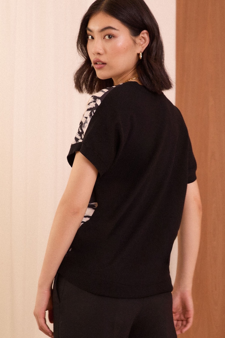 Love & Roses Black Short Sleeve Woven Wrap Knitted Top - Image 4 of 4