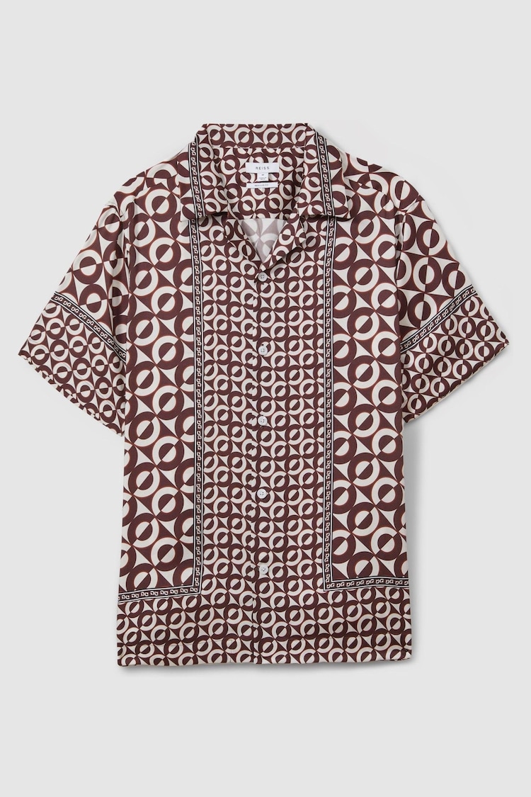 Reiss Tobacco Prentice Geometric Print Cuban Collar Shirt - Image 2 of 6