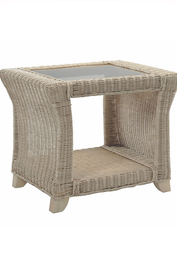 Desser Natural Clifton Natural Rattan Conservatory Glass Top Side Table - Image 1 of 2